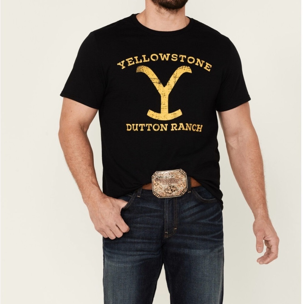 New Yellowstone Dutton Ranch Logo Short Sleeve Black T-Shirt 2XL